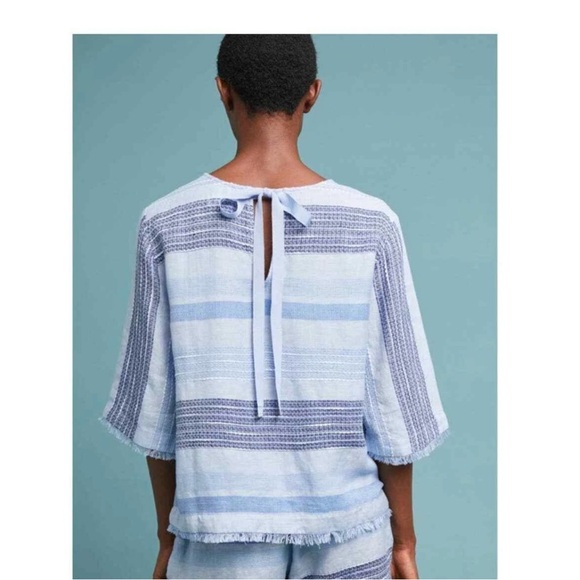Anthropologie Cloth and Stone Blue Stripe Linen Blend Tie back Top medium NWOT - Picture 2 of 7
